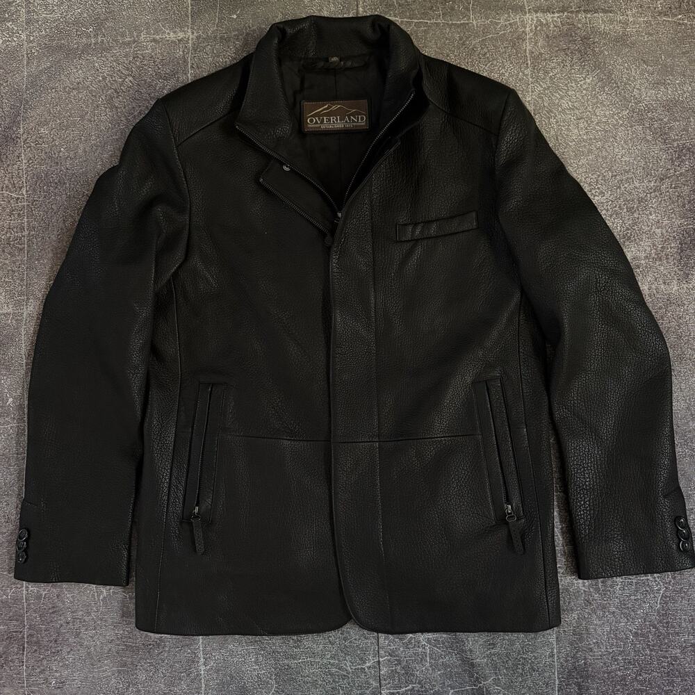 Men's Overland Classic Sheepskin Black Leather Zip Up Cafe Moto Jacket Sz 40 (M)